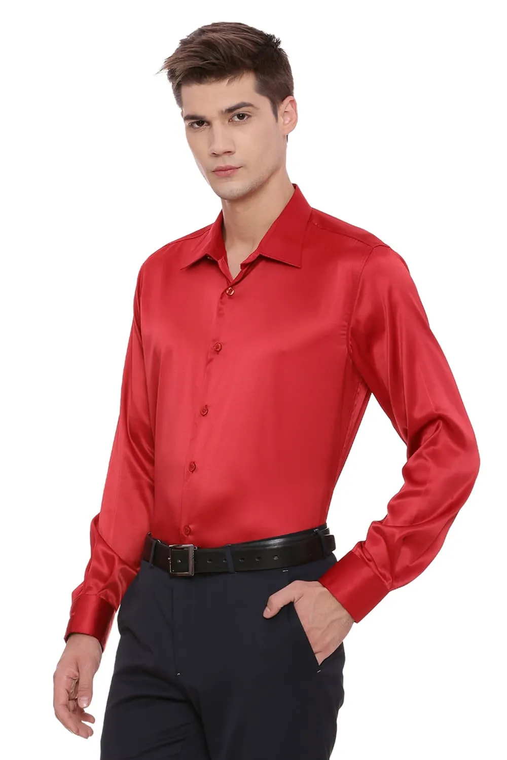 Basics Trim Fit Satin Stretch Shirt