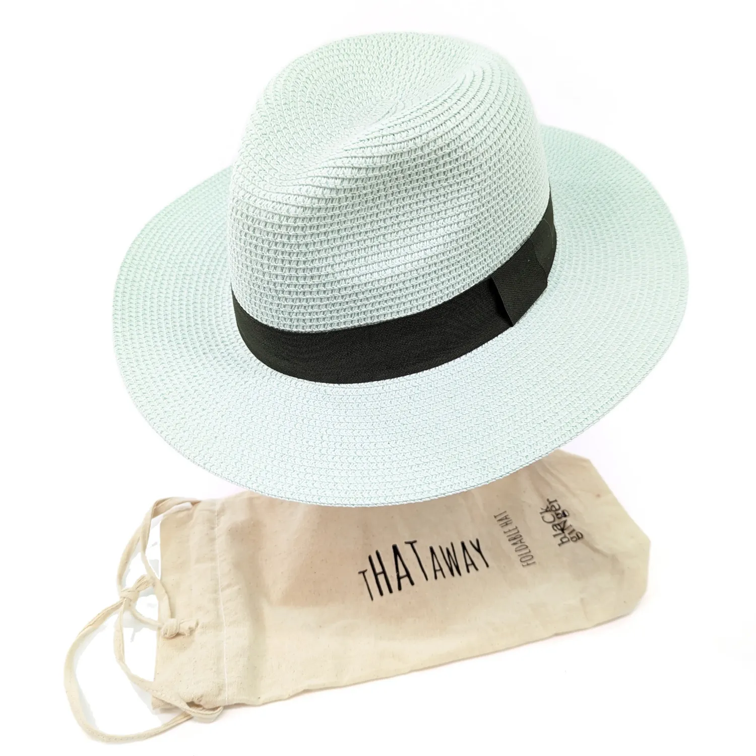 Black Ginger Folding Panama Style Travel Sun Hat - Mint Green