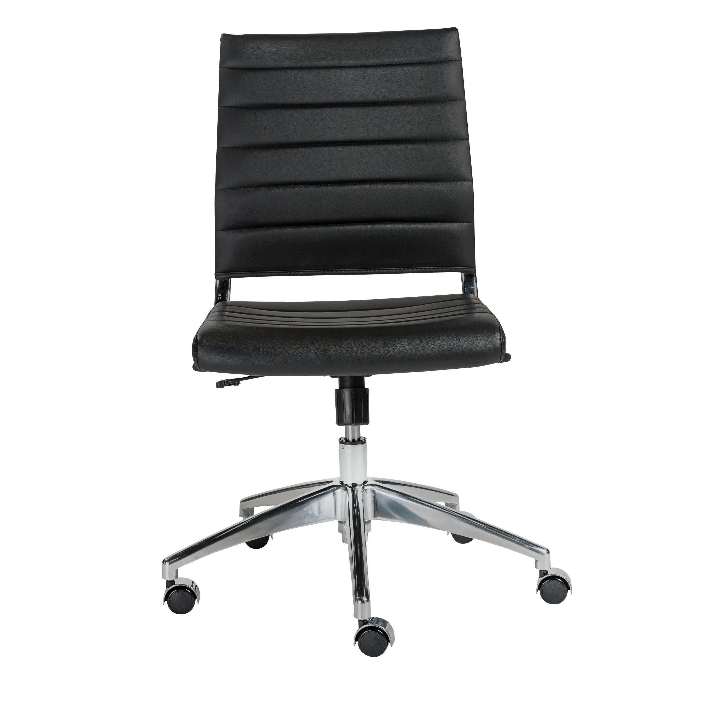 Black Leather Armless Modern Office Chair with Chrome Base