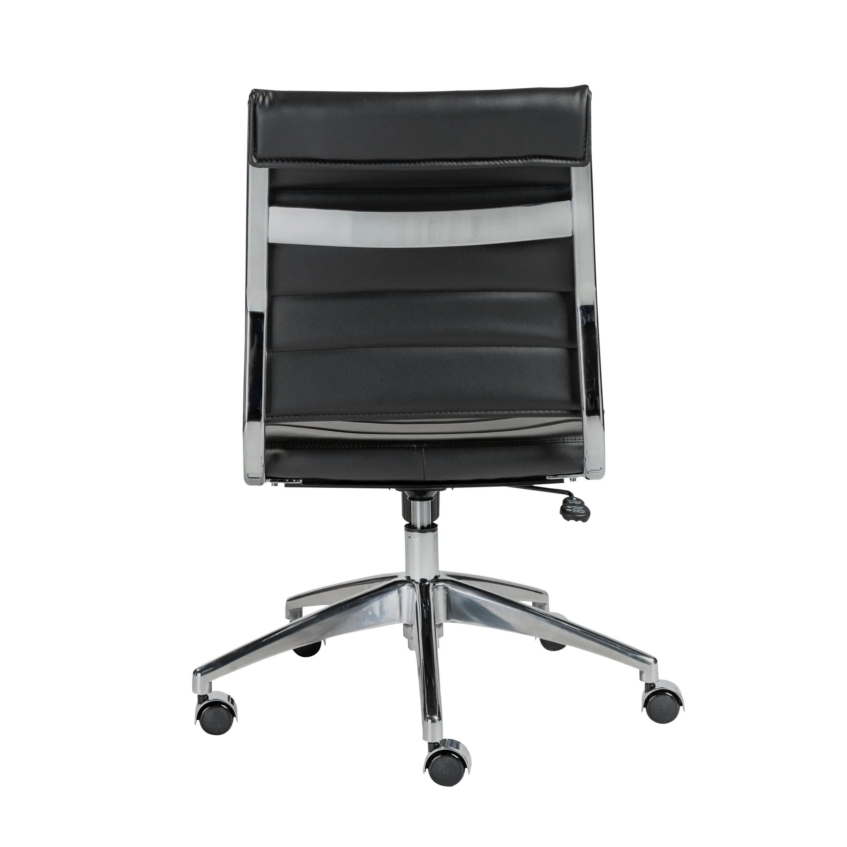 Black Leather Armless Modern Office Chair with Chrome Base