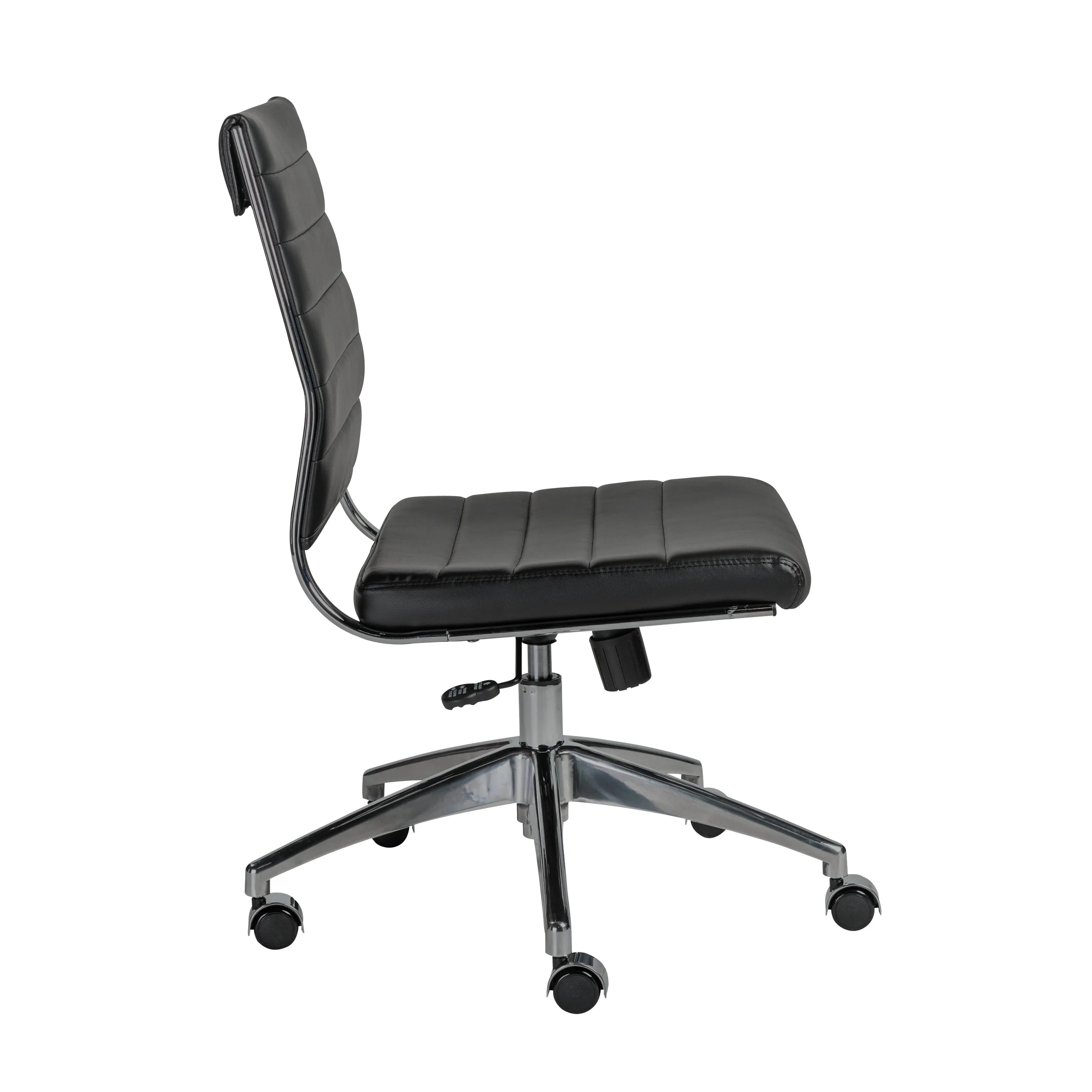 Black Leather Armless Modern Office Chair with Chrome Base