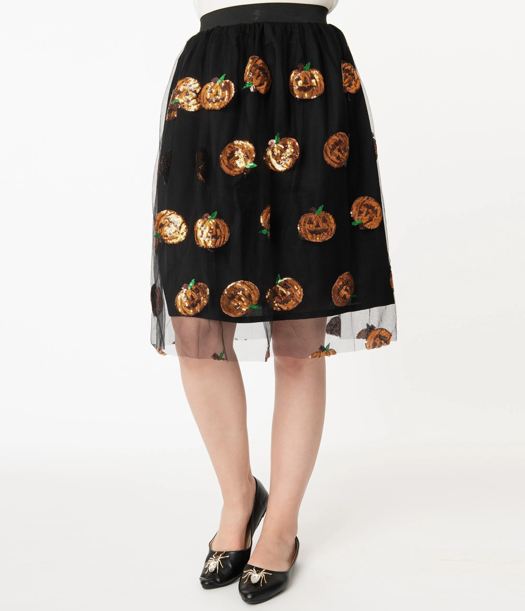 Black Tulle & Orange Pumpkin Sequin Swing Skirt