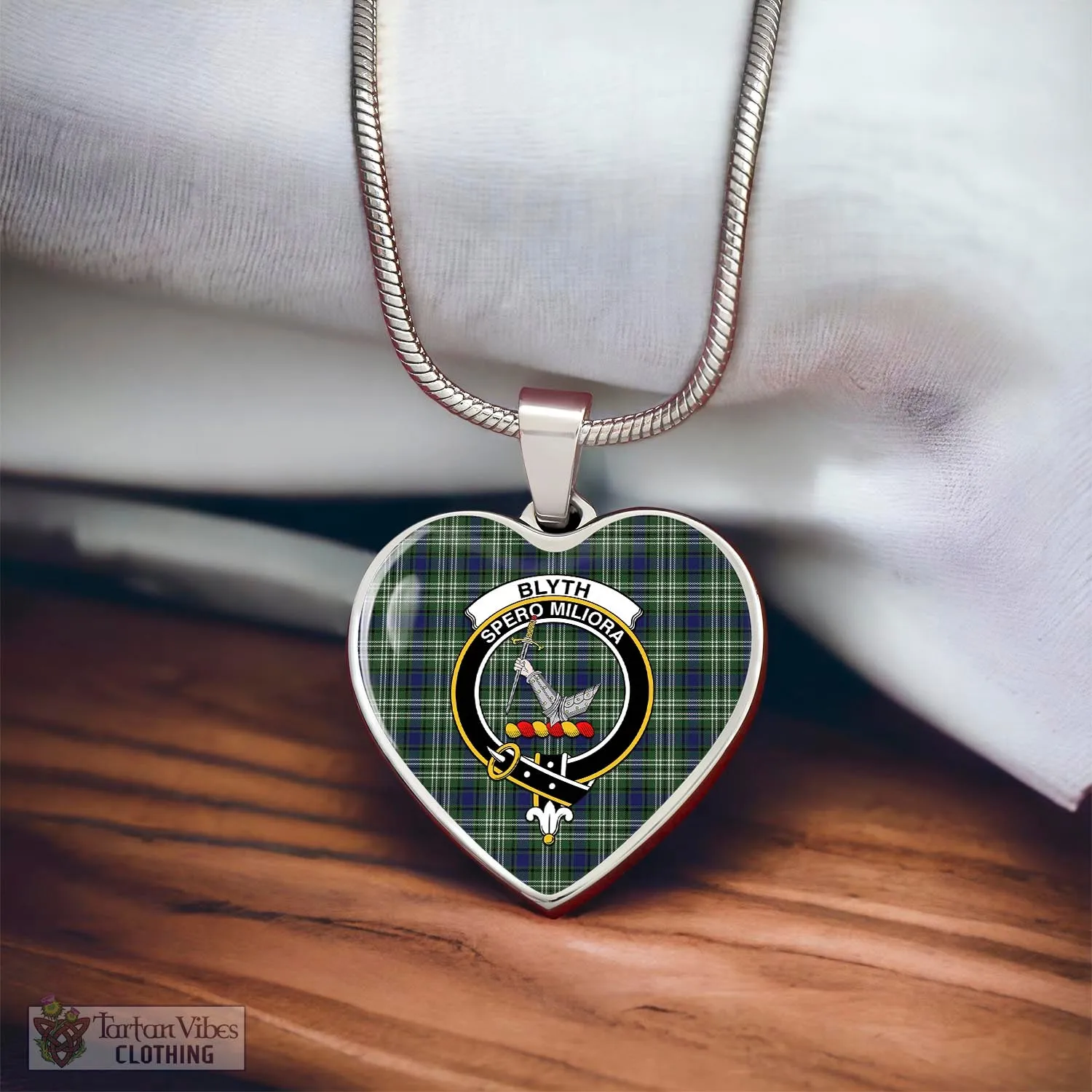 Blyth Tartan Heart Necklace with Family Crest