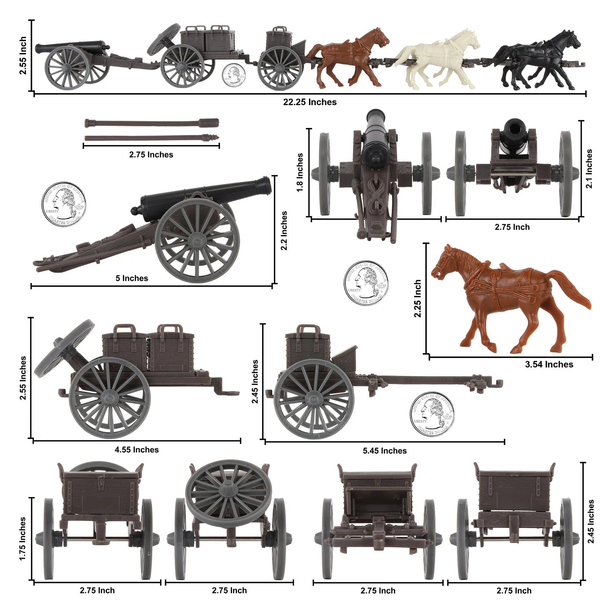 BMC CTS American Civil War Artillery Horse Wagon - Cannon Limber Caisson Playset