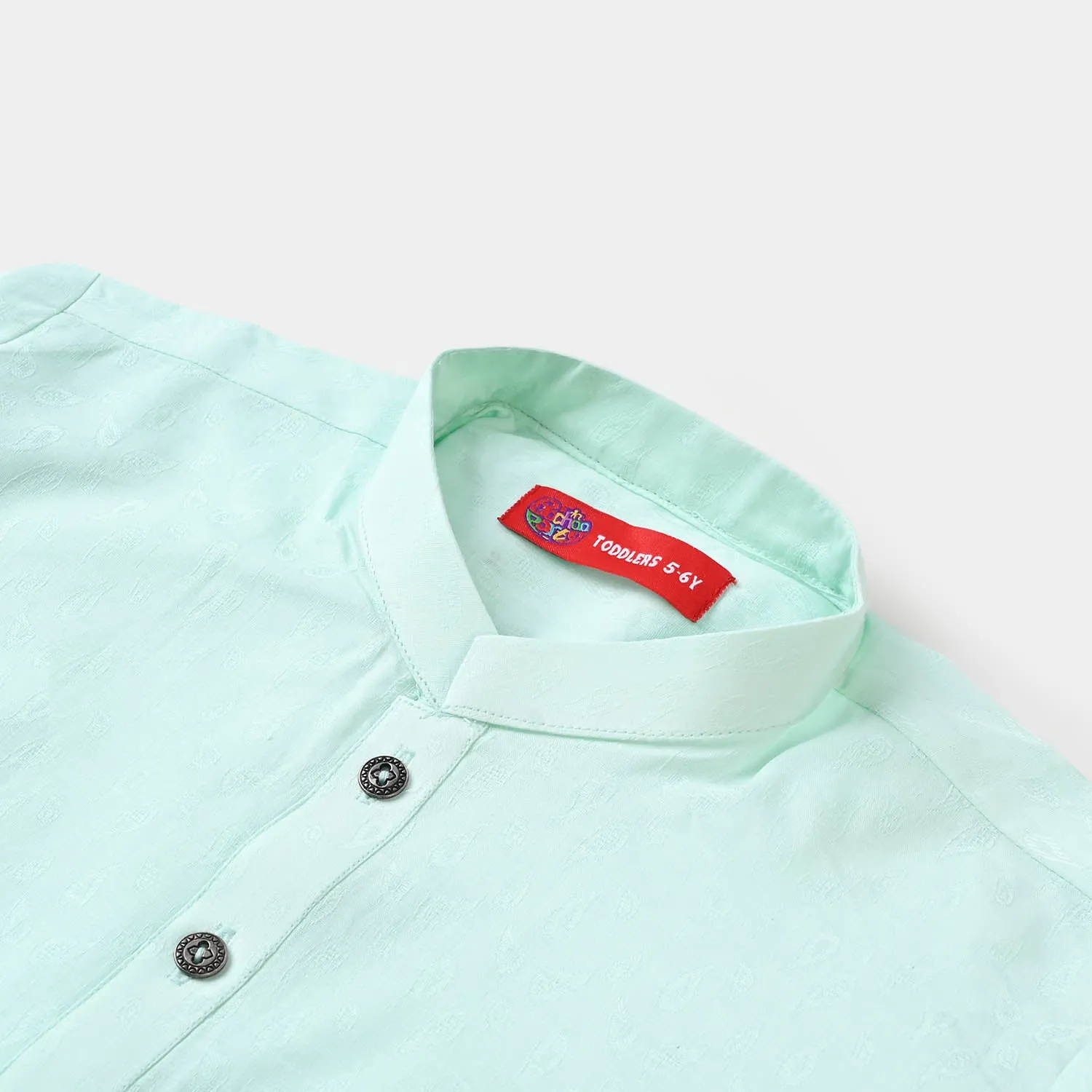 Boys Jacquard Basic Kurta - Mint Green