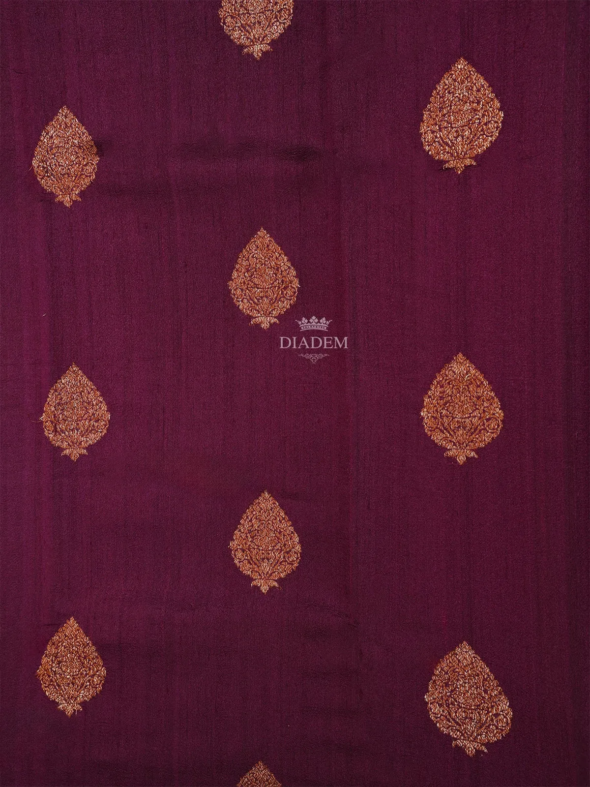 Burgandy Banarasi Saree with Leaf Motif on the Body with Zari Border