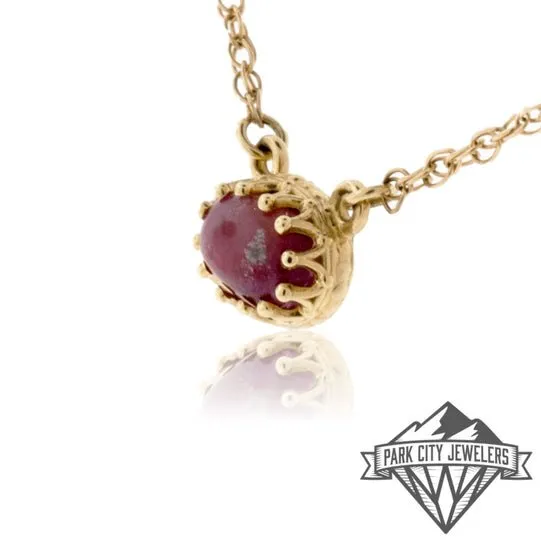 Cabochon Cut Red Emerald Crown Pendant