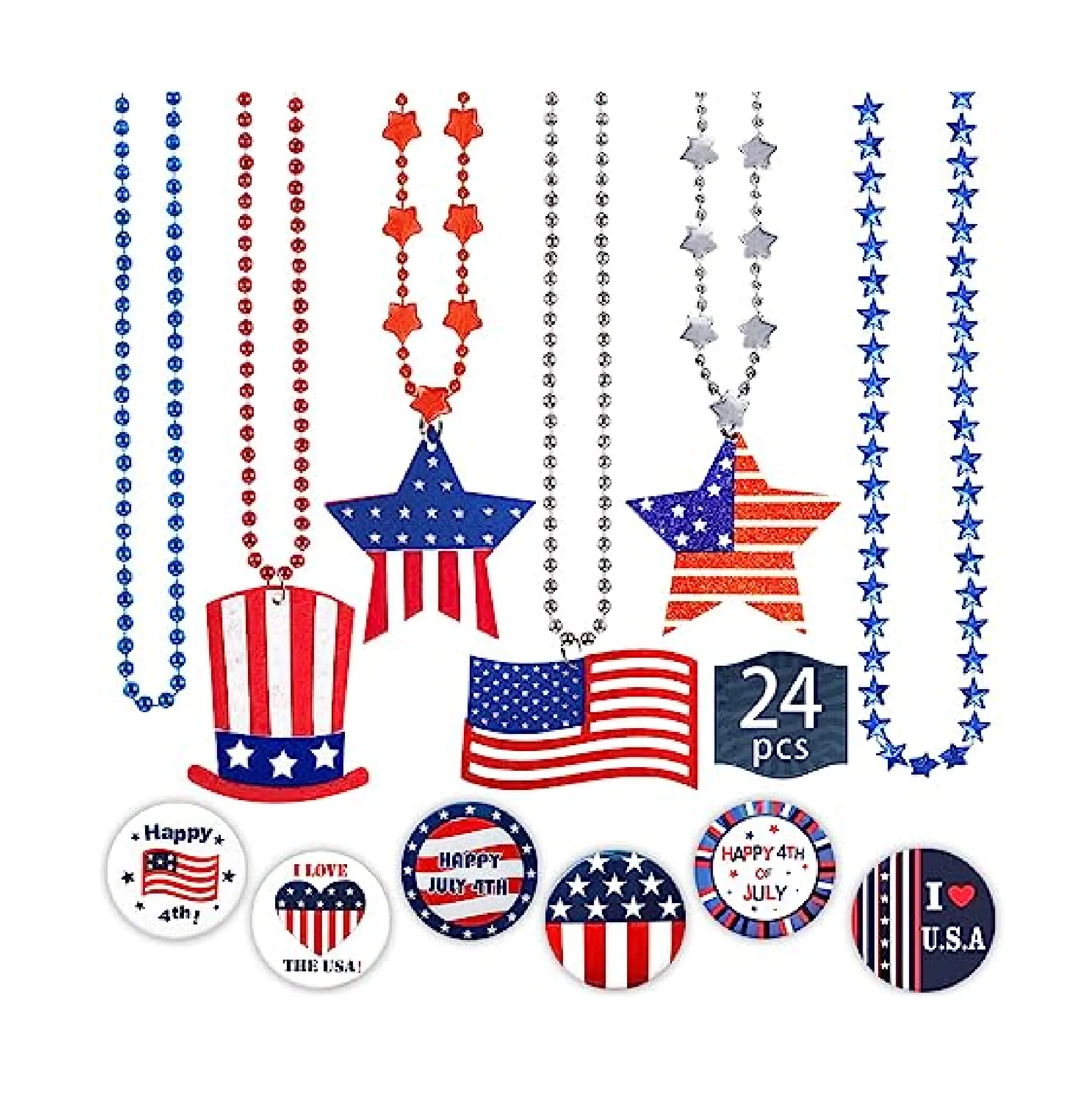 Celaza Fourth of July Accessories with Necklaces and Brooch Pins 4th of July Decorations for Party Supplies Favors Patriotic Accessories for Independence