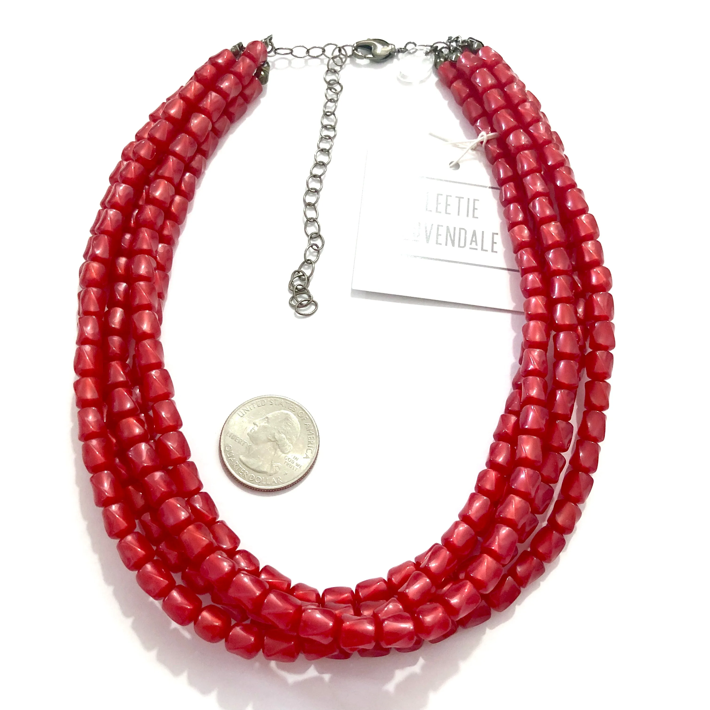 Cherry Red Moonglow Barrel Bead Sylvie Necklace