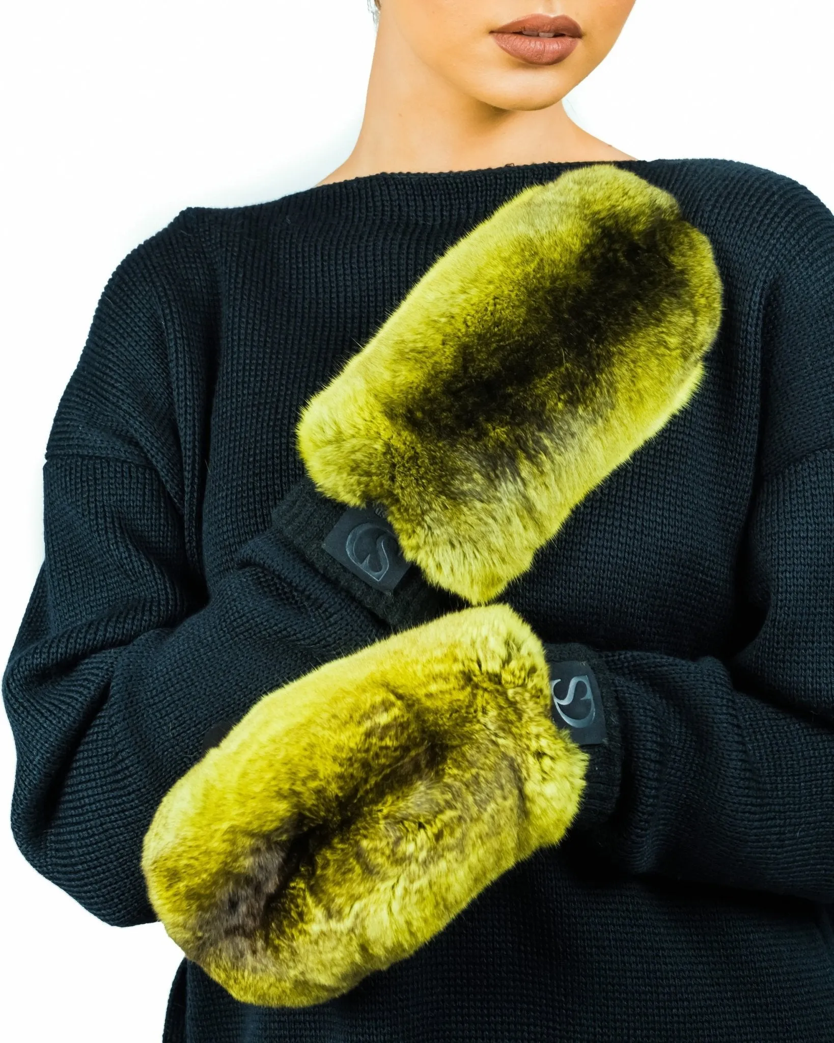 Chinchilla Fur Mittens In Yellow