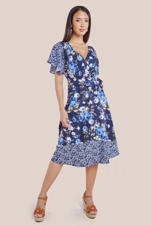 City Goddess Flutter Sleeve Printed Midi Dress