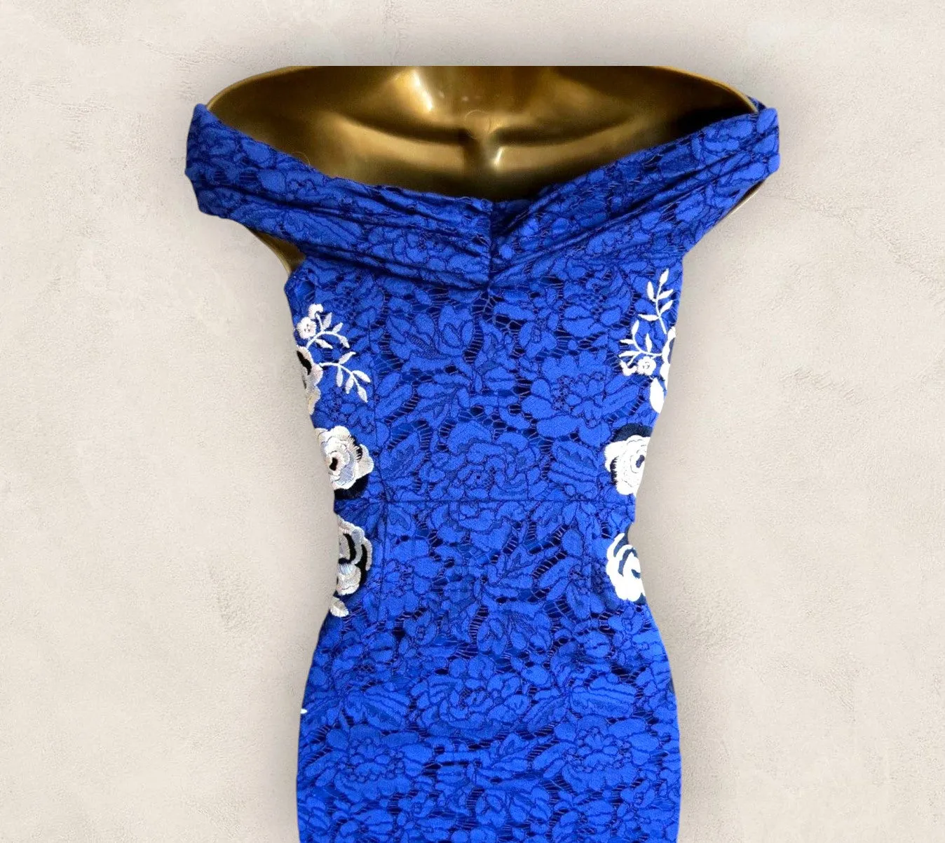 Coast Justina Royal Blue Lace Bardot Pencil Dress UK 10 US 6 EU 38