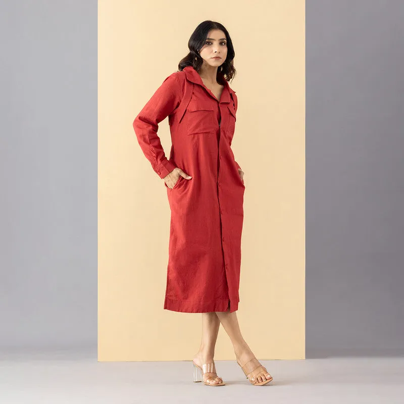 Cotton Scarlet Dress For Women | Red Shade