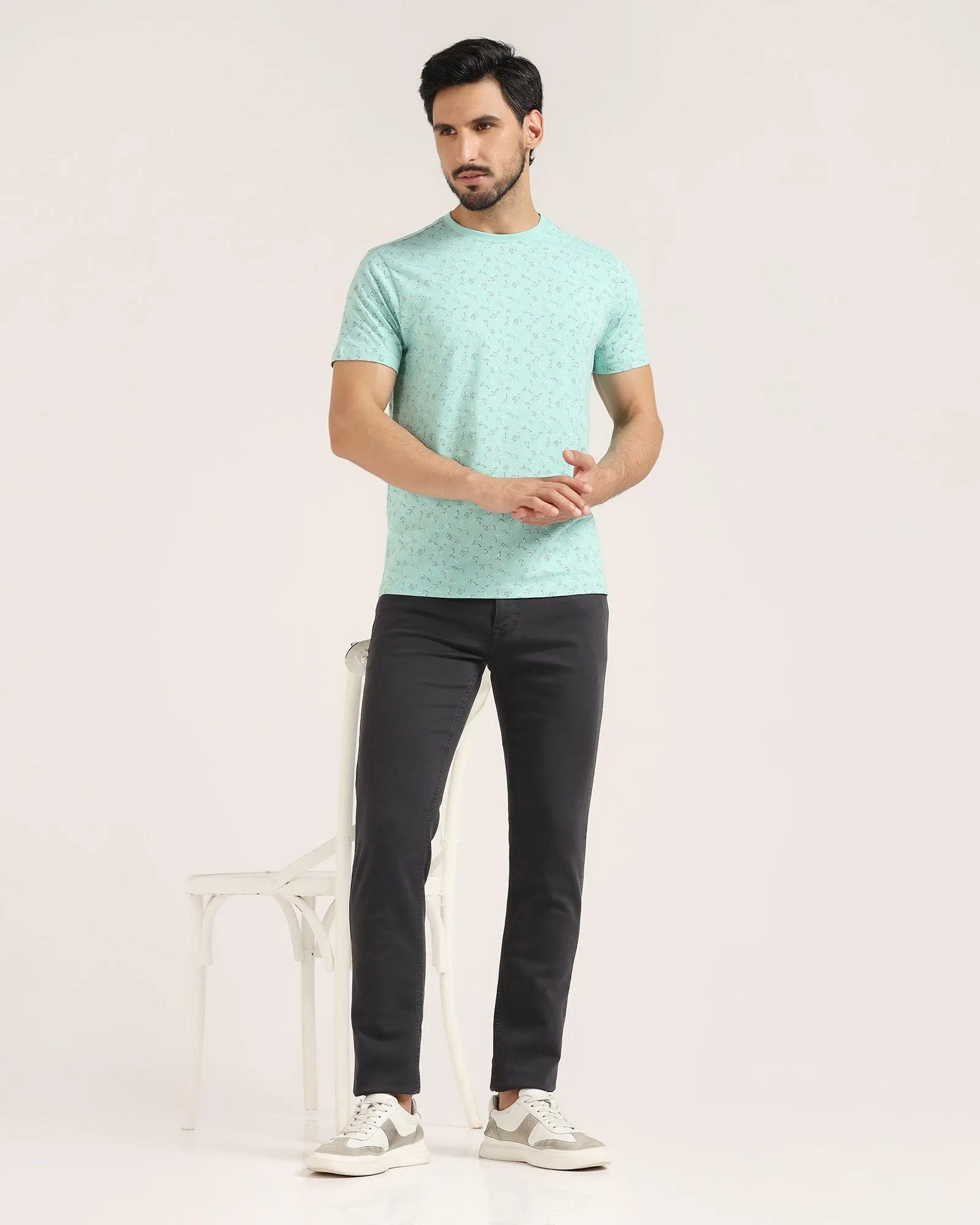 Crew Neck Mint Green Printed T-Shirt - Stella