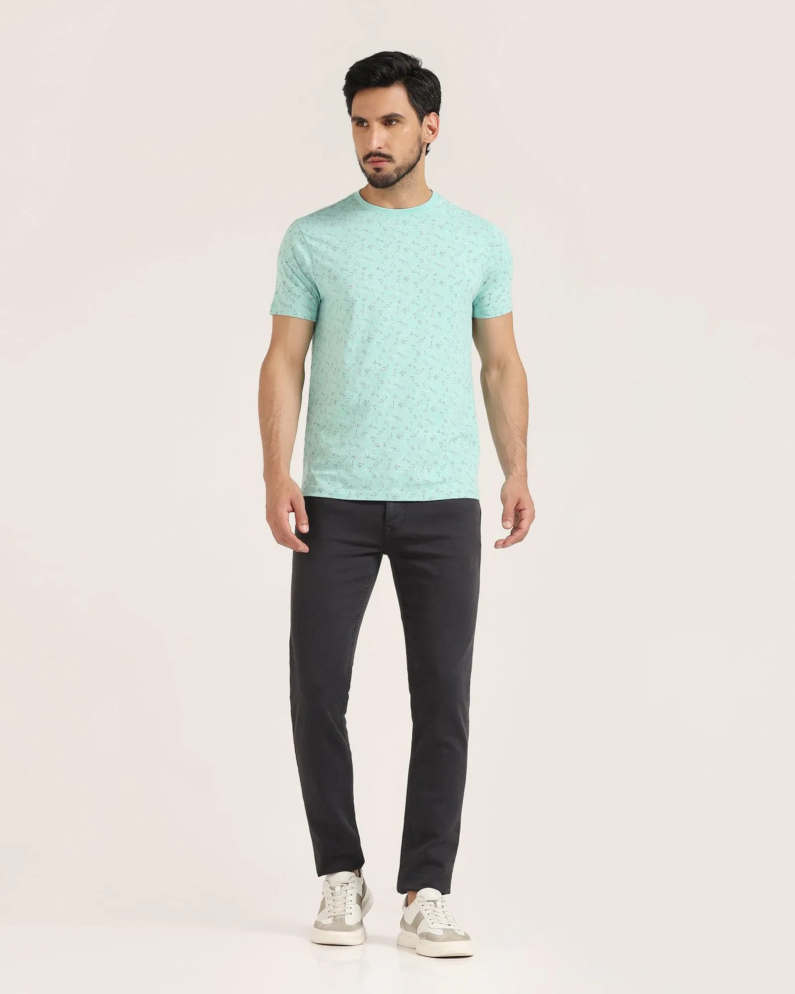 Crew Neck Mint Green Printed T-Shirt - Stella