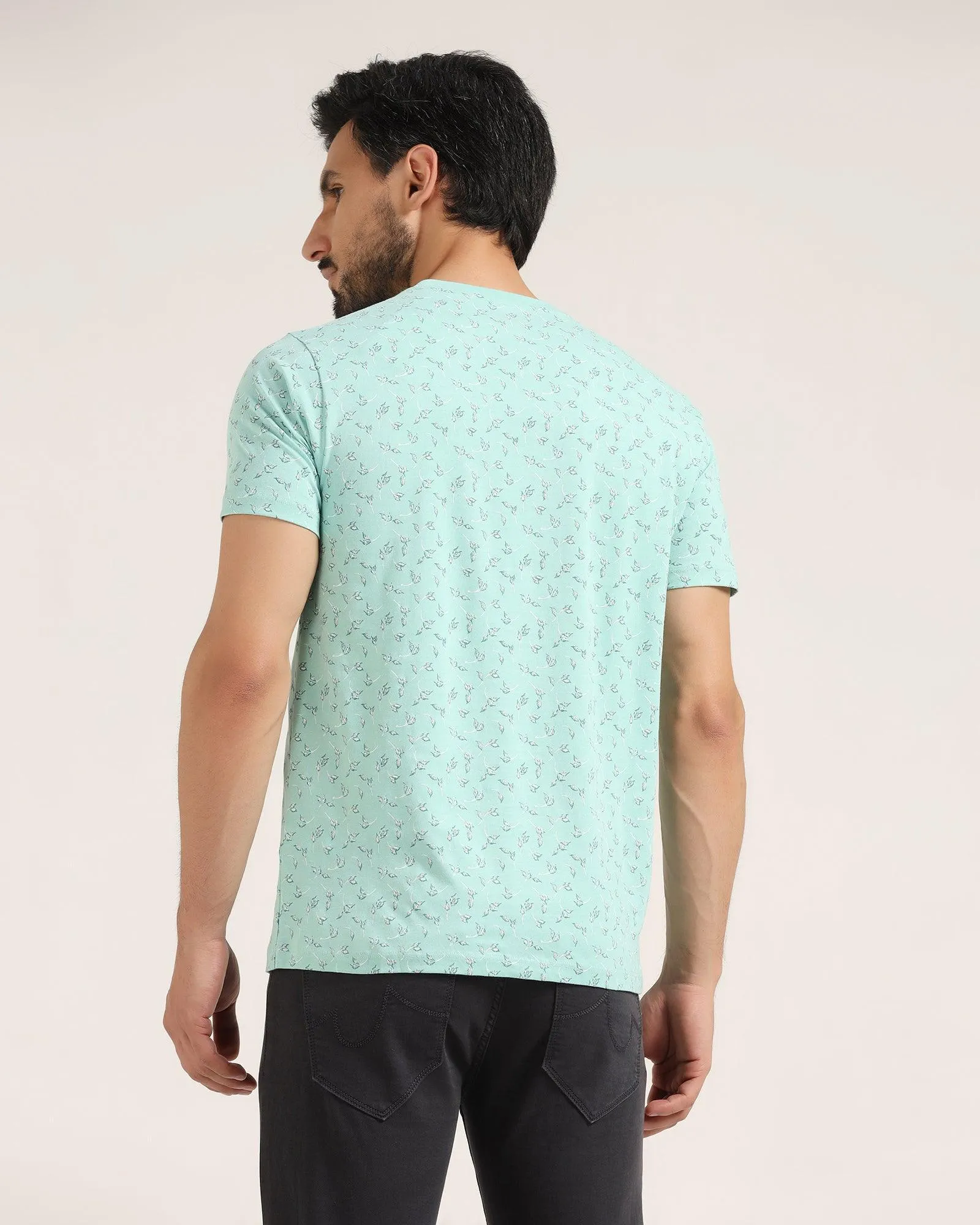 Crew Neck Mint Green Printed T-Shirt - Stella