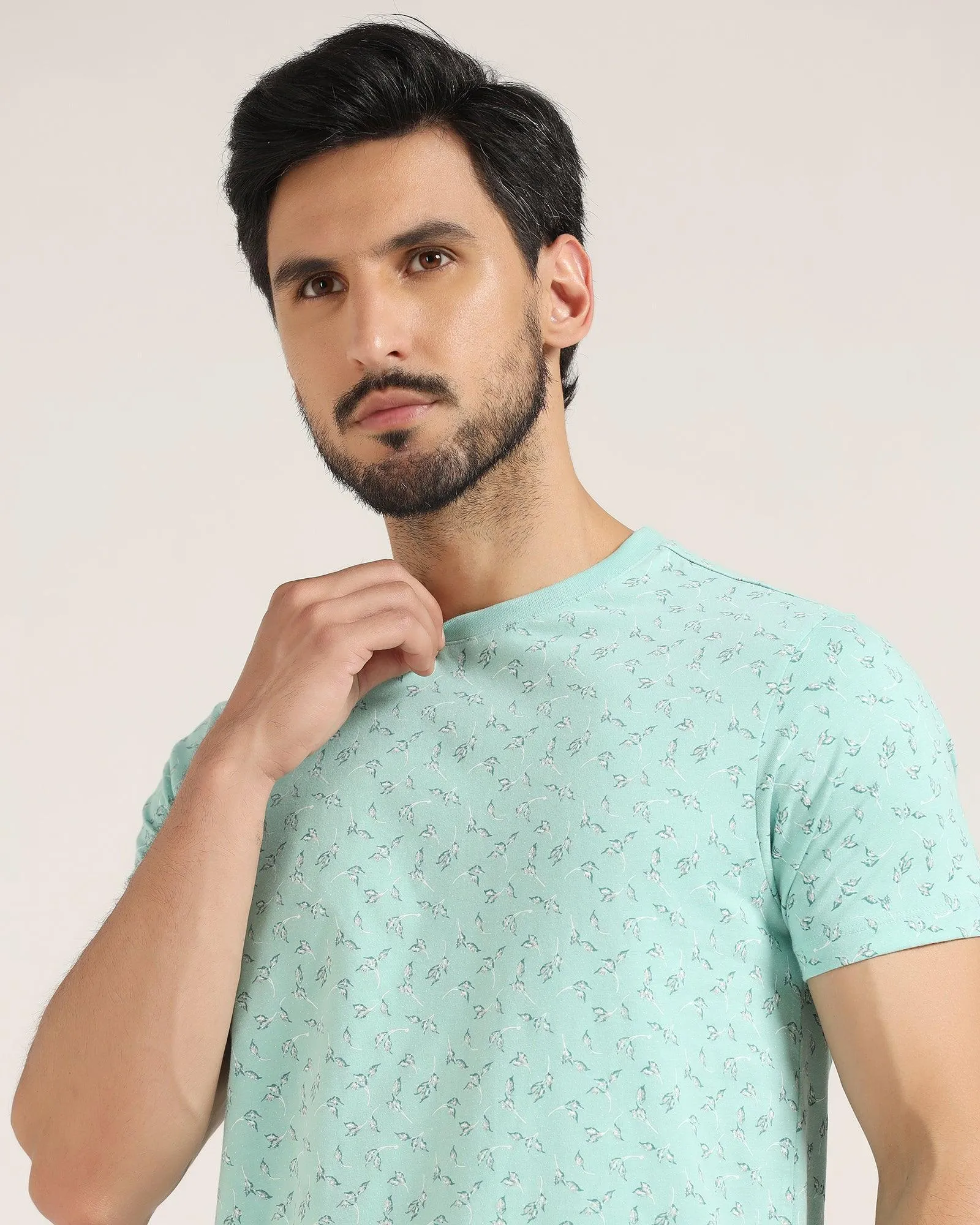 Crew Neck Mint Green Printed T-Shirt - Stella