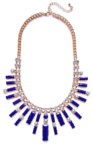 Crystal Spike Bib Statement Necklace- Royal