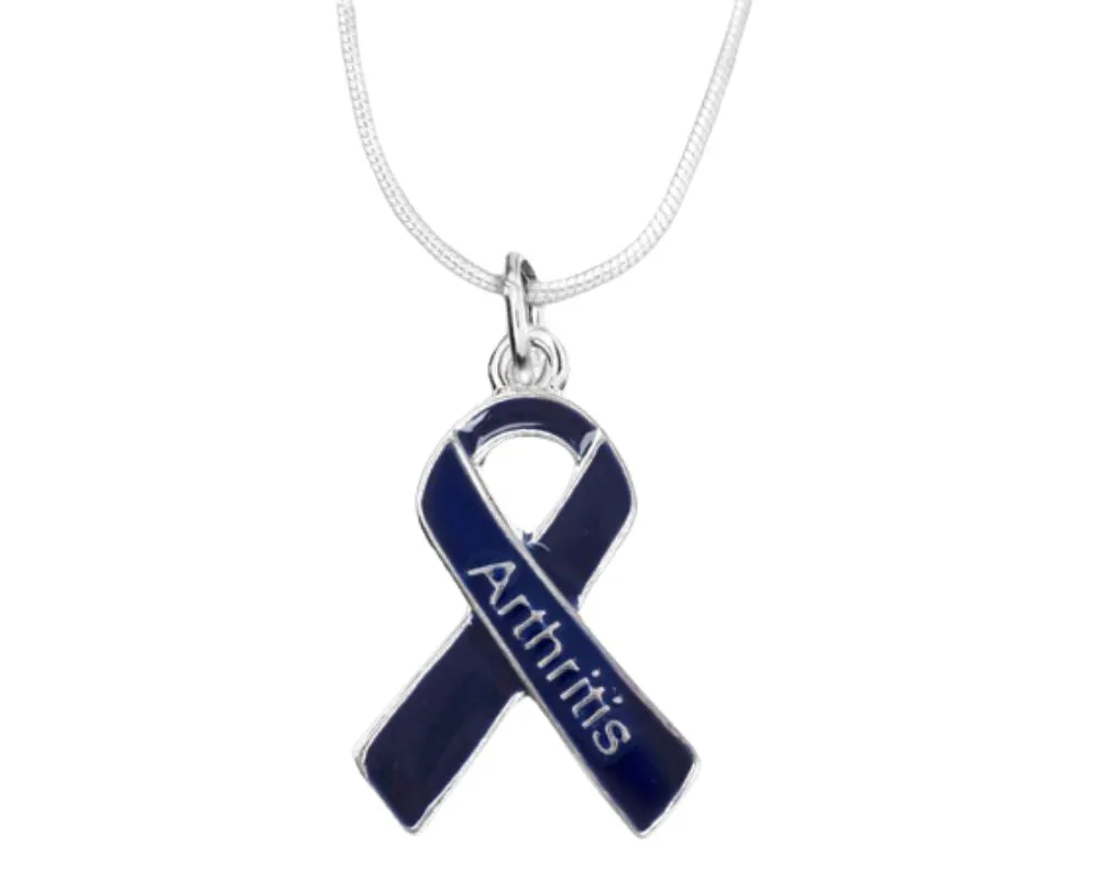 Dark Blue Ribbon Arthritis Awareness Necklaces