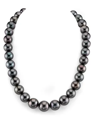 Dark Tahitian True Round Pearl Necklace, 12.0-15.0mm - AAAA Quality