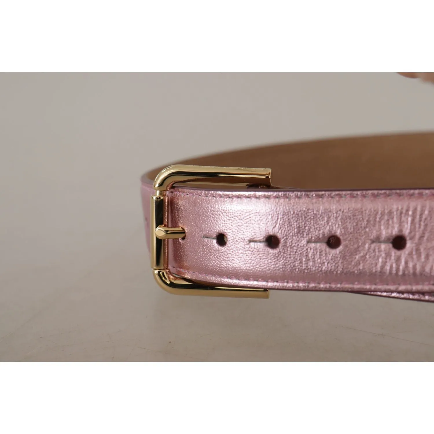 Dolce & Gabbana Elegant Metallic Pink Leather Belt