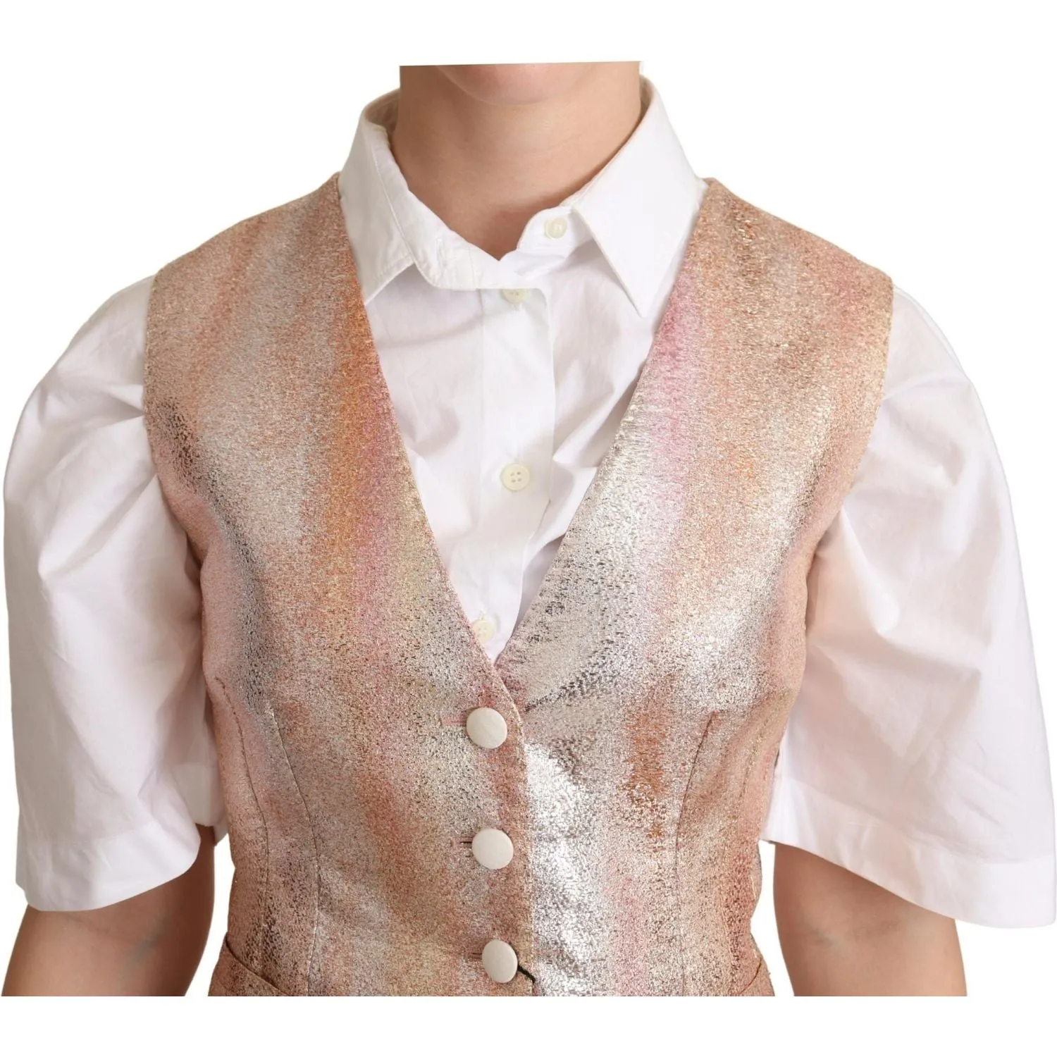 Dolce & Gabbana Elegant Pink Metallic Sheen Waistcoat