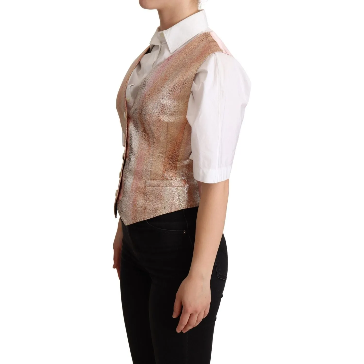 Dolce & Gabbana Elegant Pink Metallic Sheen Waistcoat