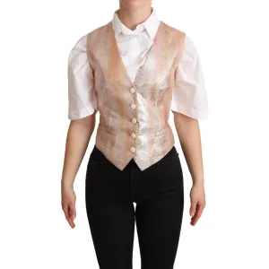 Dolce & Gabbana Elegant Pink Metallic Sheen Waistcoat