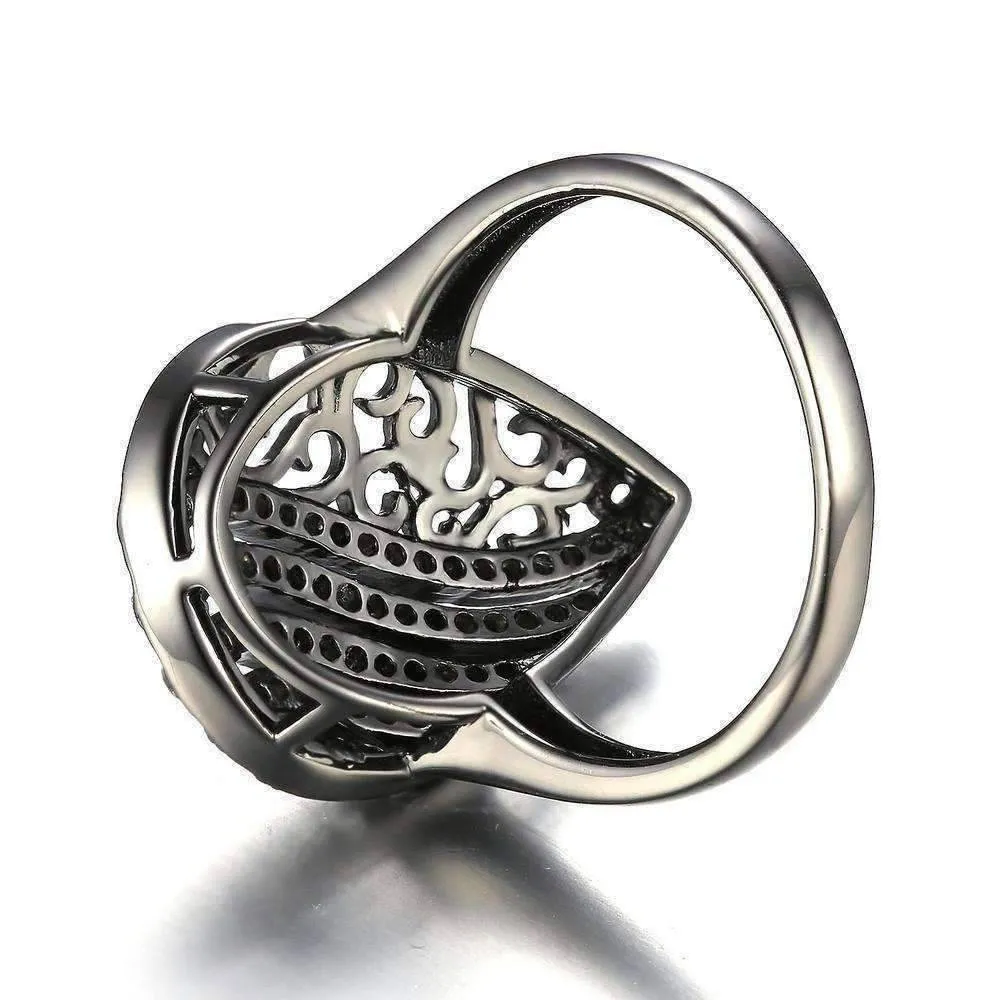 Ebony Swirl Black Gold Filigree and CZ Cocktail Ring