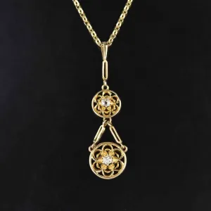 Edwardian 14K Gold Mine Cut Diamond Pendant Necklace