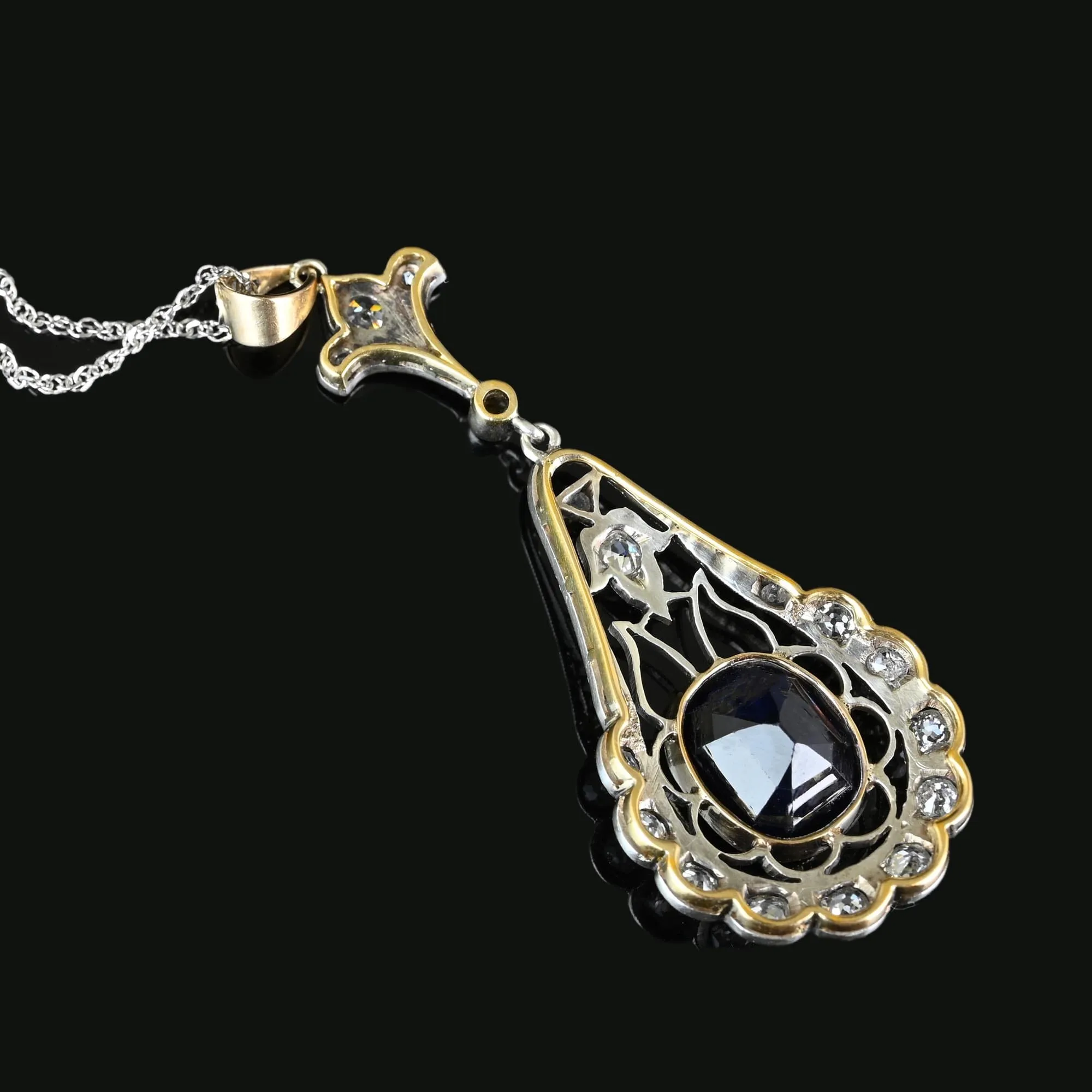 Edwardian Mine Cut Diamond 6.5 CTW Sapphire Pendant Necklace