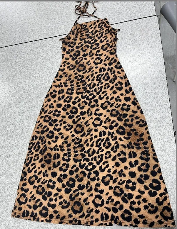 Elegant Slim Fit Animal Print Dress for Women – Spandex Sling Style