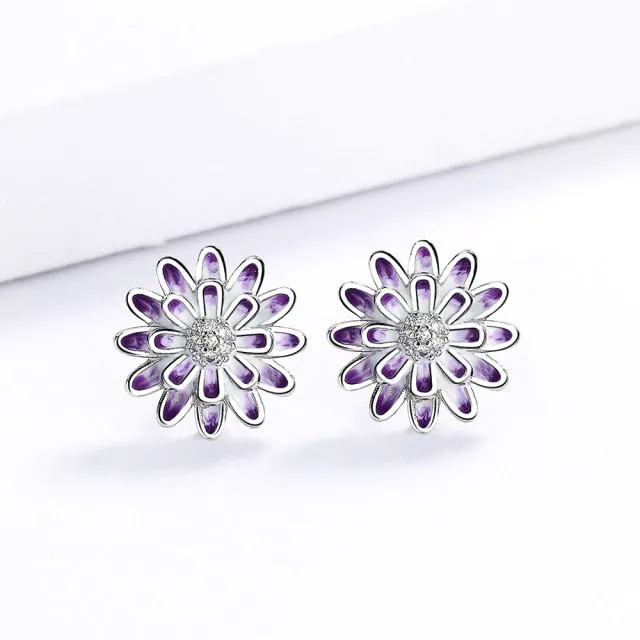 Enamel Jewelry Handmade Flower Jewelry Set for Women with Zircon in 925 Silver