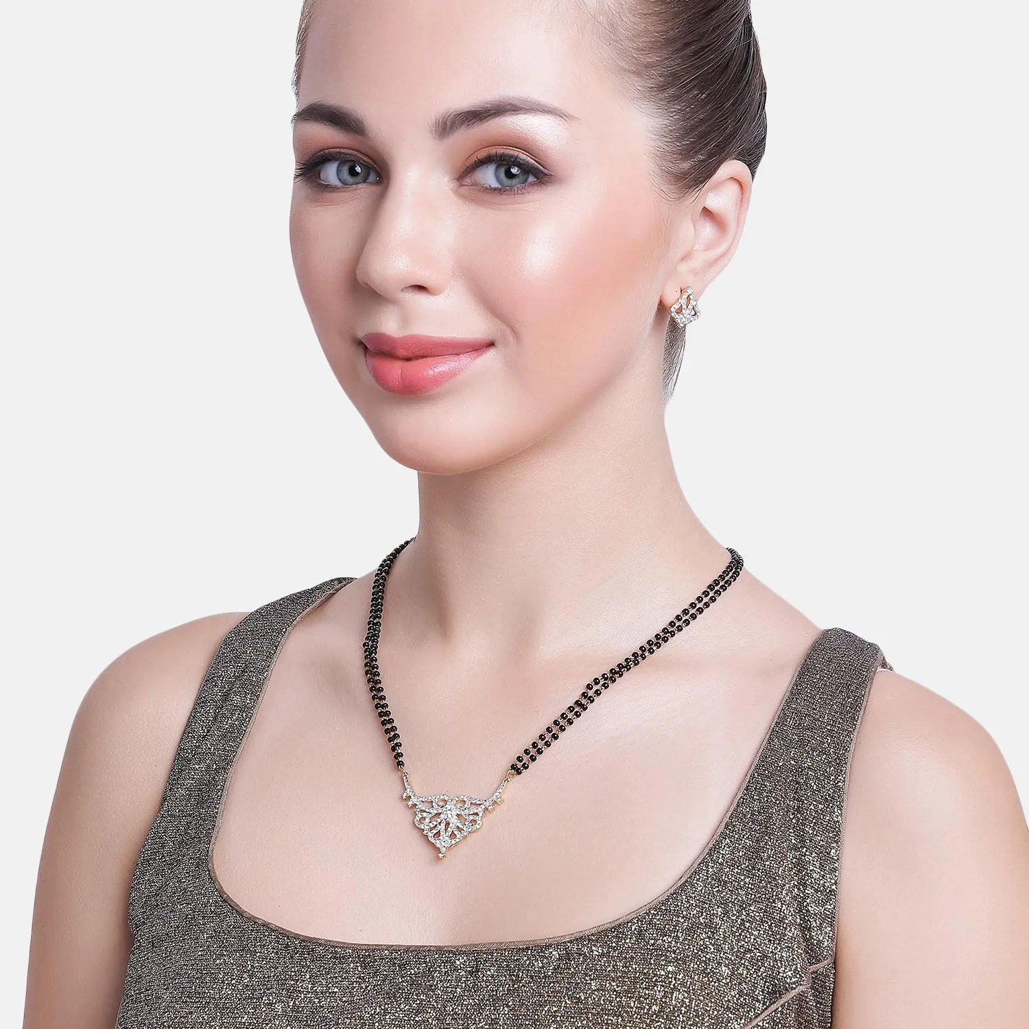 Estele Gold & Rhodium Plated Nestled Mangalsutra Necklace Set with Austrian Crystals for Women