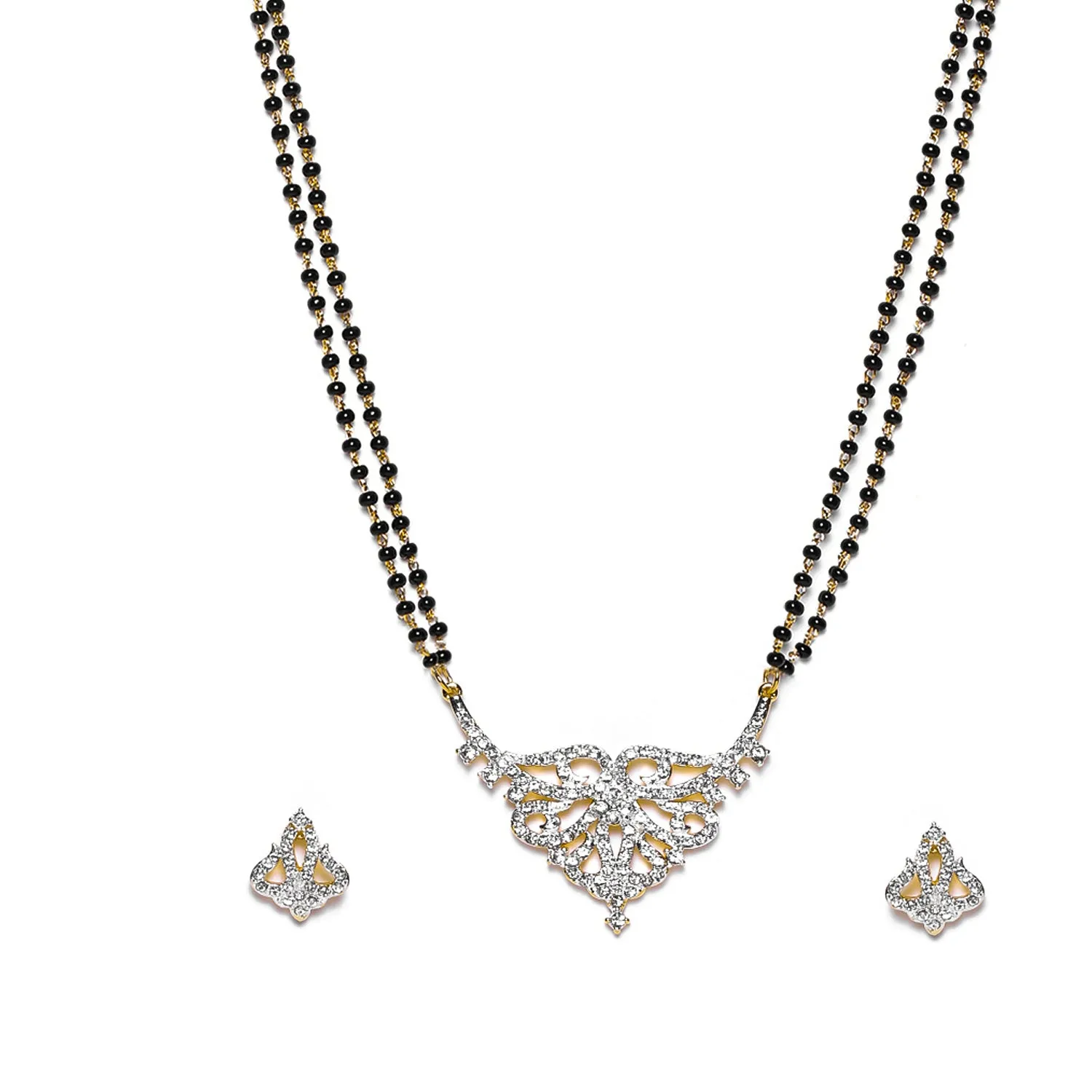 Estele Gold & Rhodium Plated Nestled Mangalsutra Necklace Set with Austrian Crystals for Women