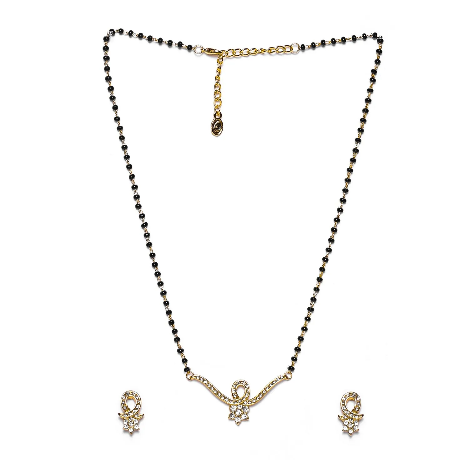 Estele Gold Plated Beautiful Flower Textured Mangalsutra Necklace Set with Austrian Crystals & Beads for Women