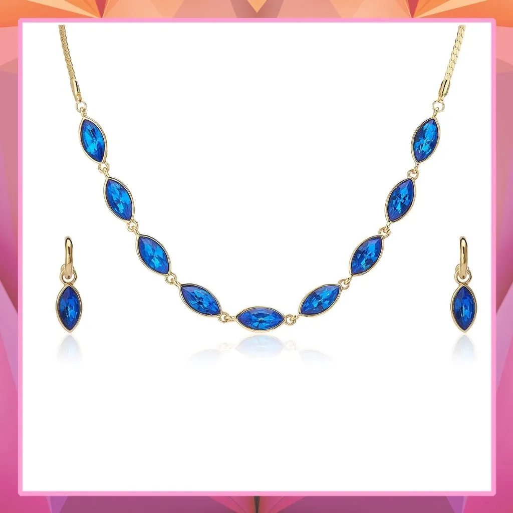 Estele Gold Plated Classic Necklace Set with Blue Stones for Women