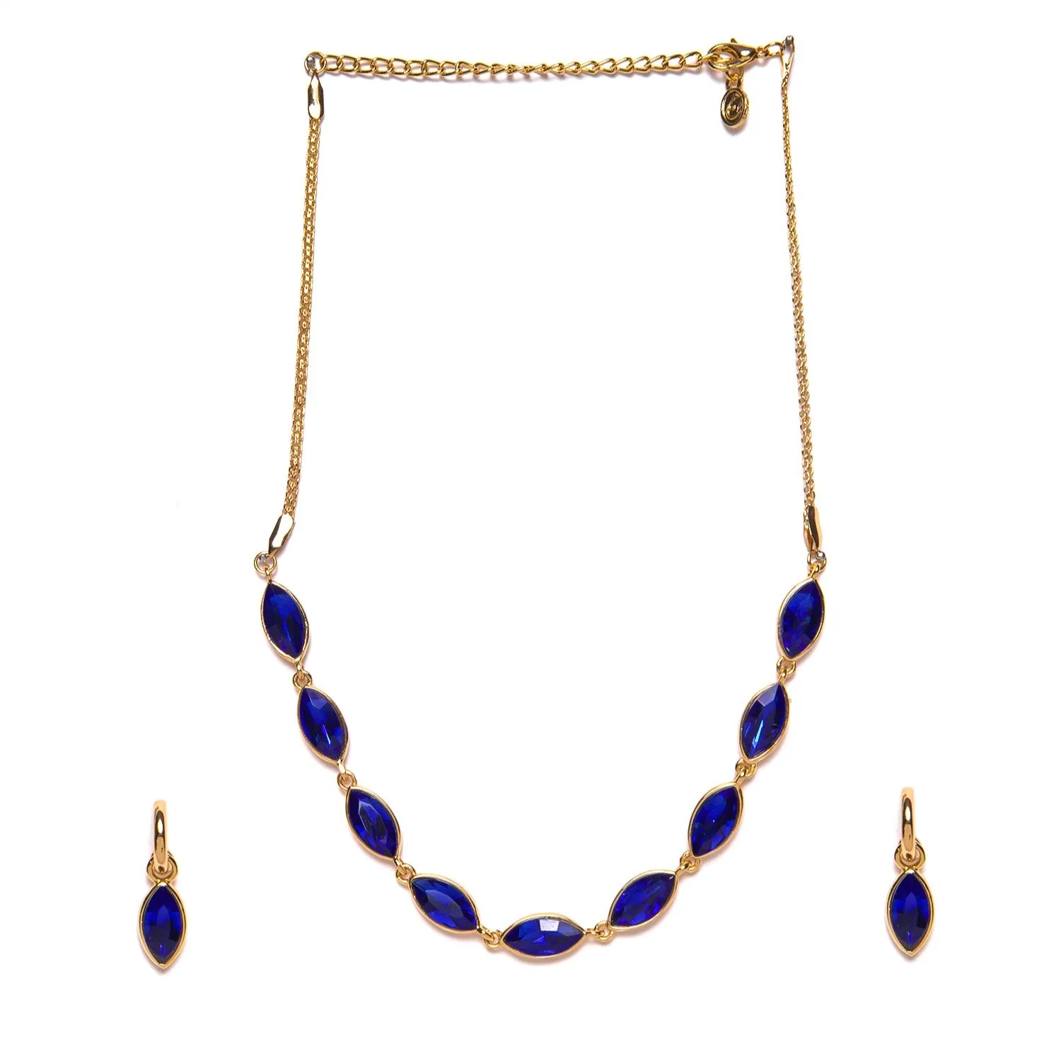 Estele Gold Plated Classic Necklace Set with Blue Stones for Women