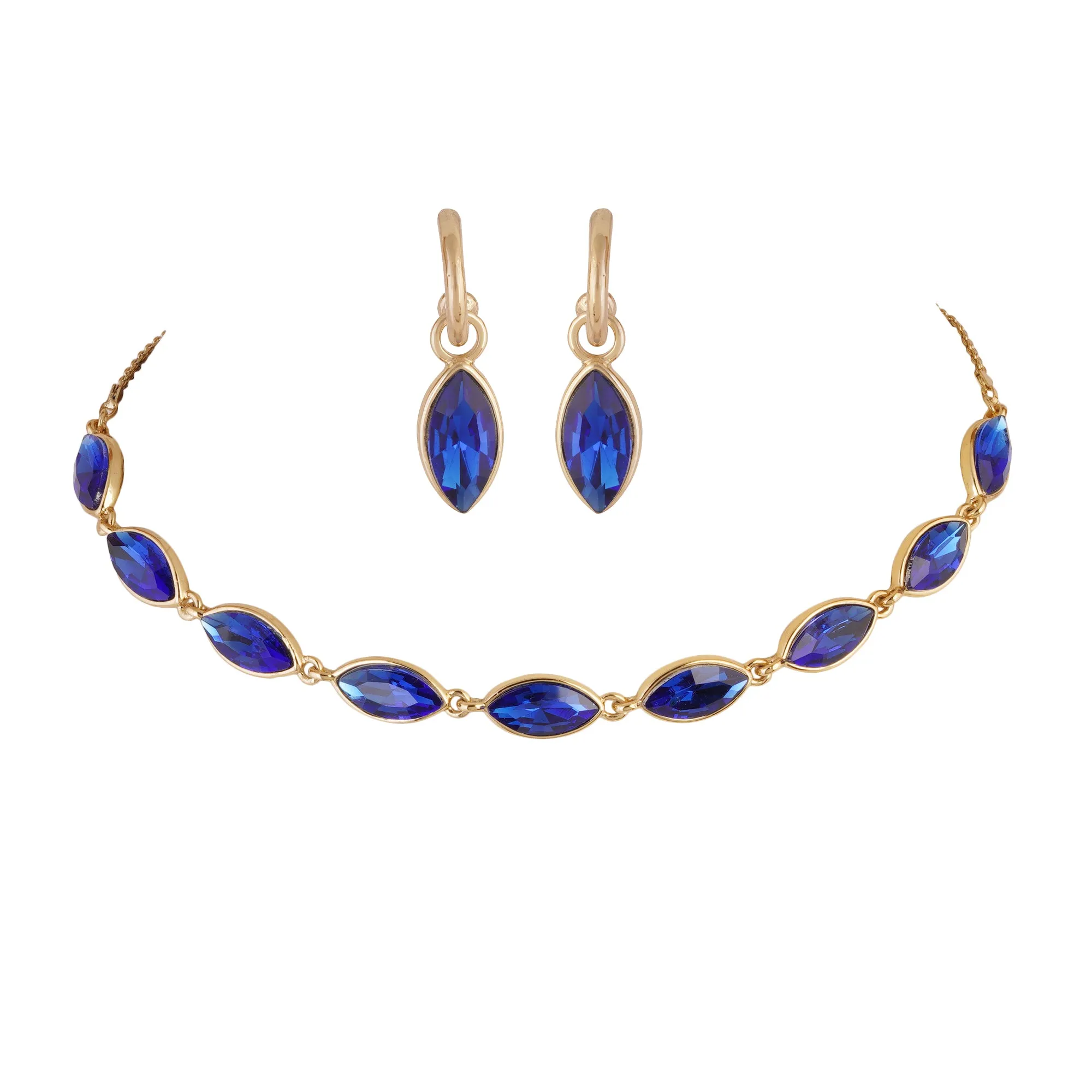 Estele Gold Plated Classic Necklace Set with Blue Stones for Women