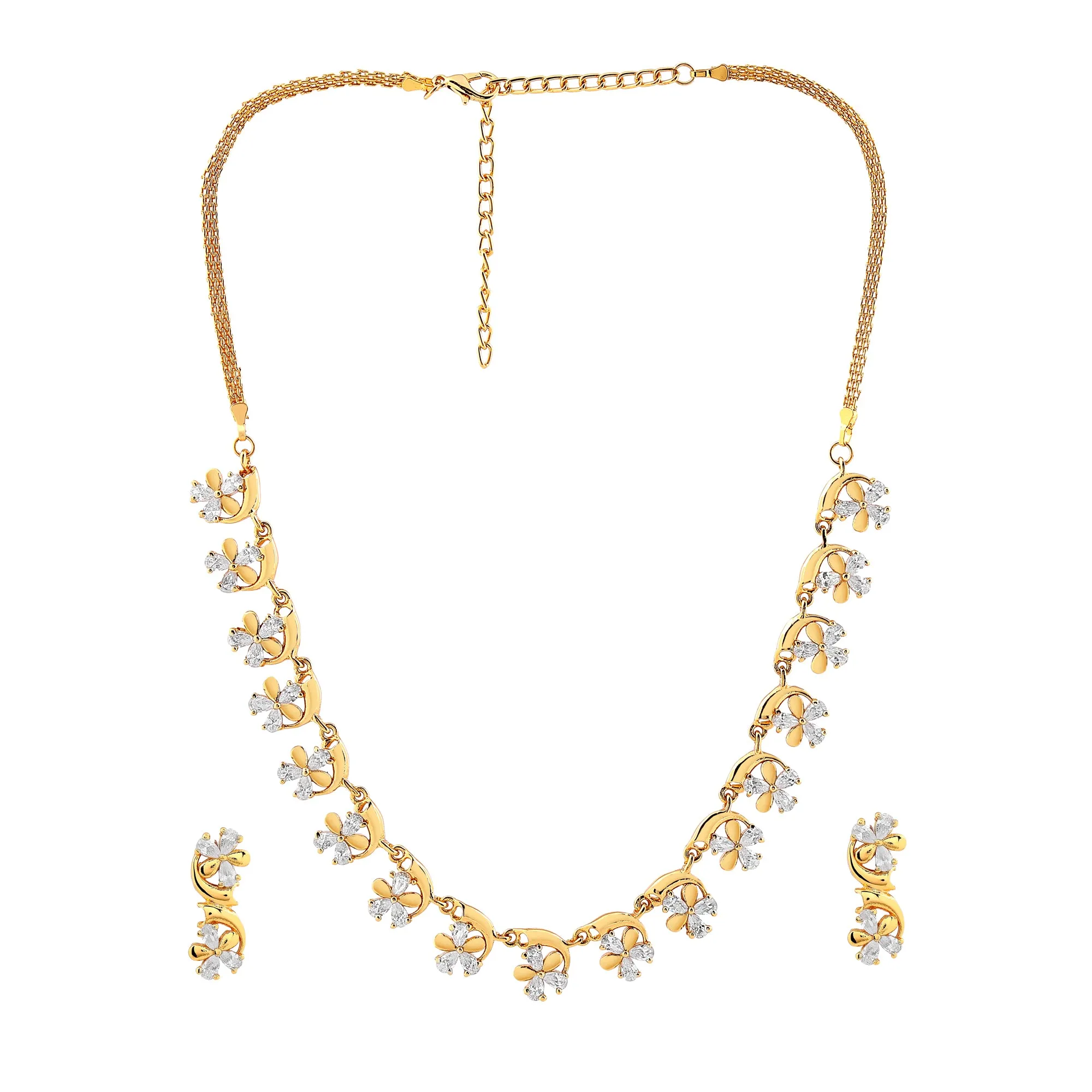 Estele Gold Plated CZ Flower Shaped Necklace Set for Women