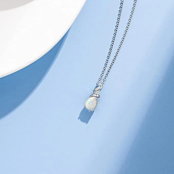 FANCIME "Ribbon" Opal October Gemstone Sterling Silver Necklace