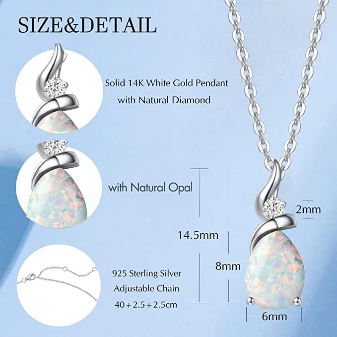 FANCIME "Ribbon" Opal October Gemstone Sterling Silver Necklace