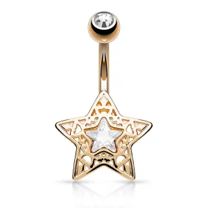 Filigree Crystal Star Belly Bar with Rose Gold Plating