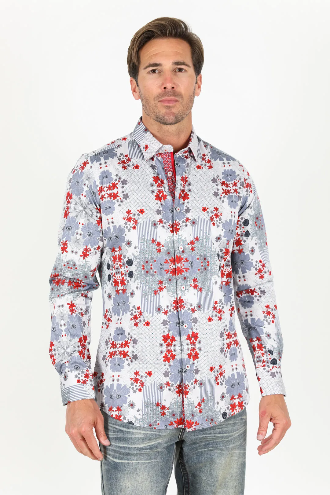 Floral Print Satin Shirt - White