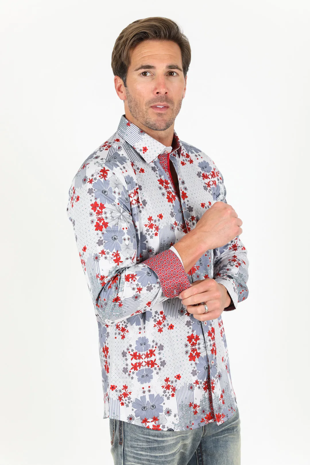 Floral Print Satin Shirt - White