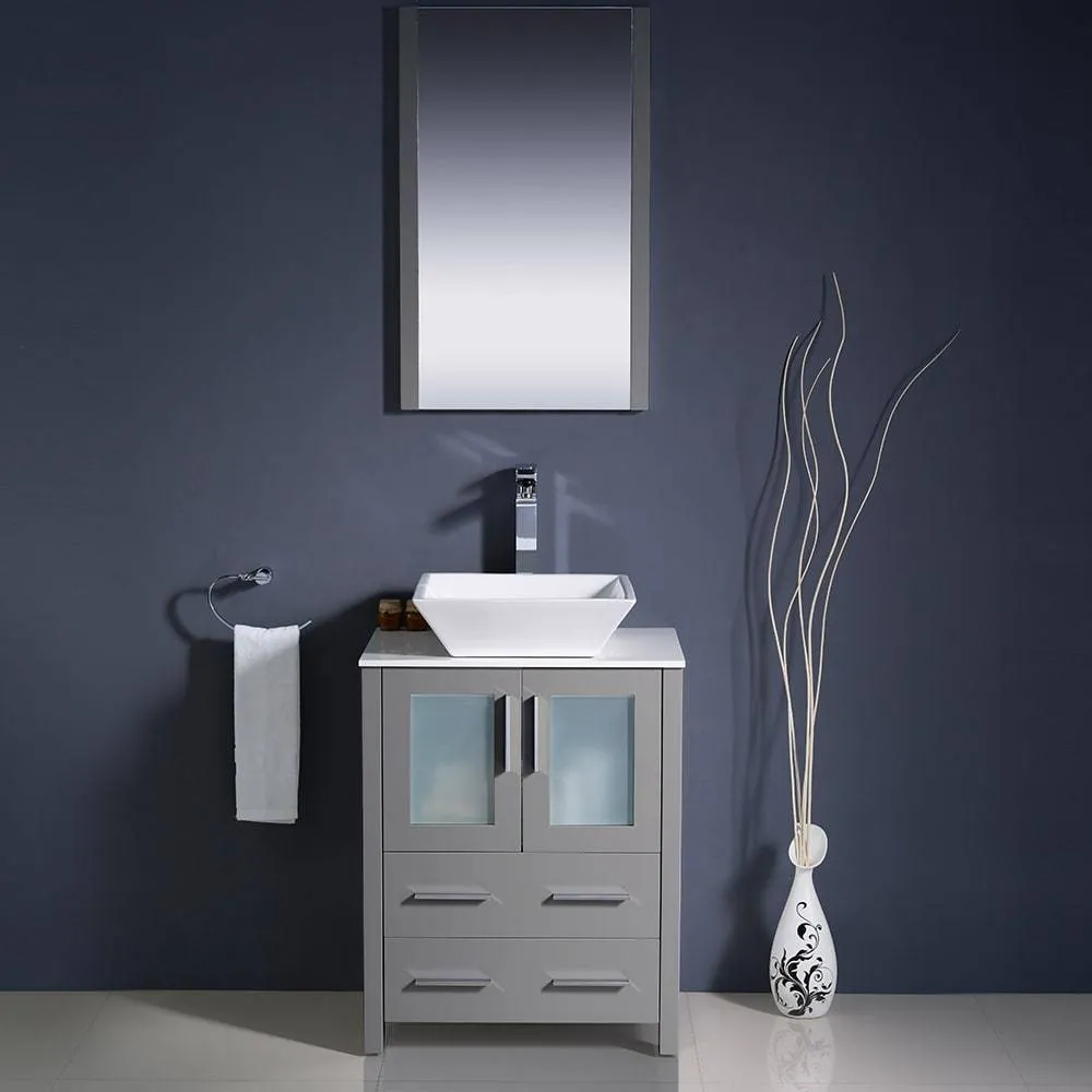 Fresca FVN6224GR-VSL Torino 24" Grey Modern Bathroom Vanity with Vessel Sink