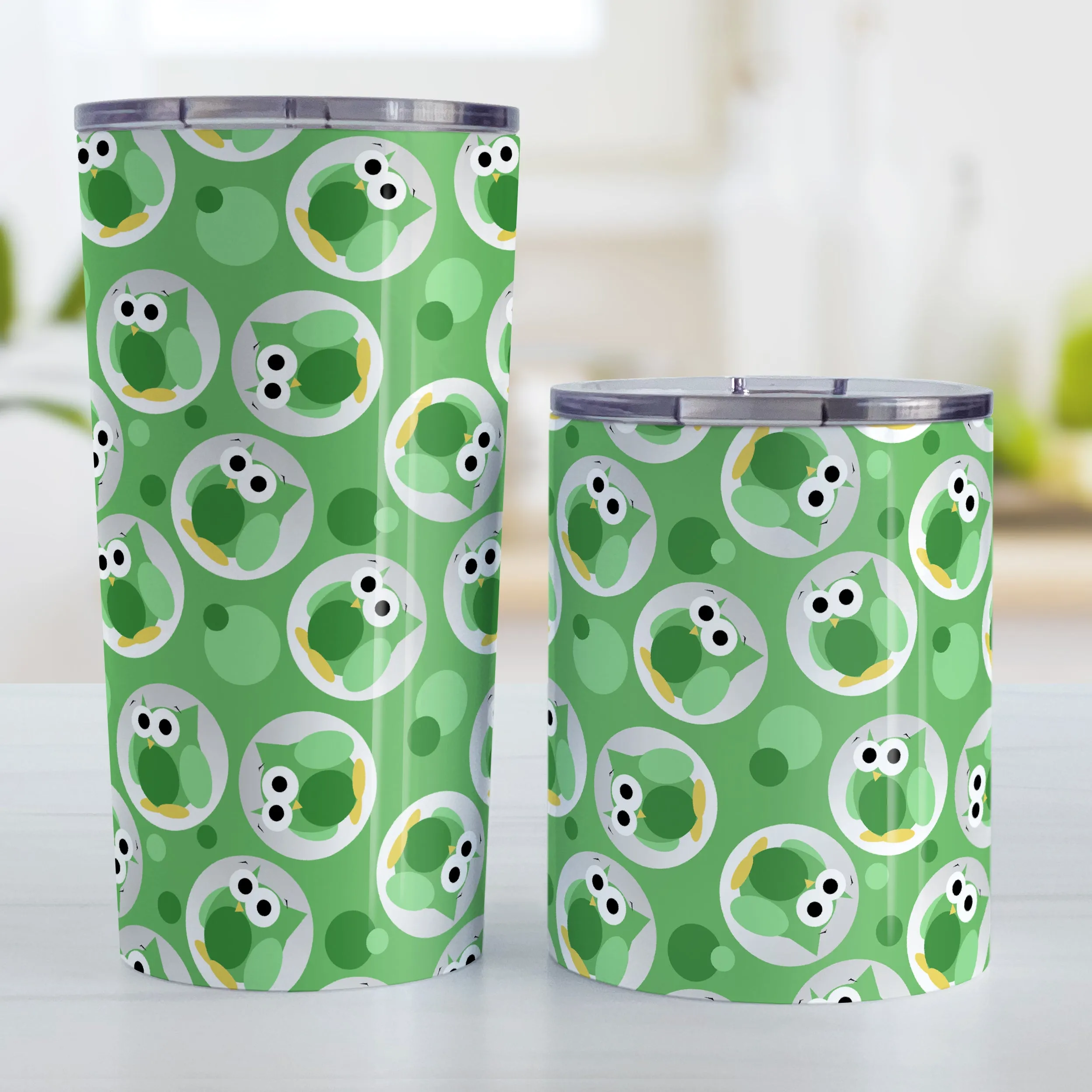 Funny Cute Green Owl Pattern Tumbler Cup