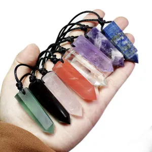 Gemstone Necklace - Crystal Gem Stone Necklace - Lapis lazuli - Quartz - Red Smelting - Rose Quartz - Obsidian - Fluorite - Amethyst Pendant