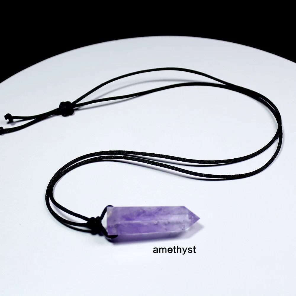 Gemstone Necklace - Crystal Gem Stone Necklace - Lapis lazuli - Quartz - Red Smelting - Rose Quartz - Obsidian - Fluorite - Amethyst Pendant