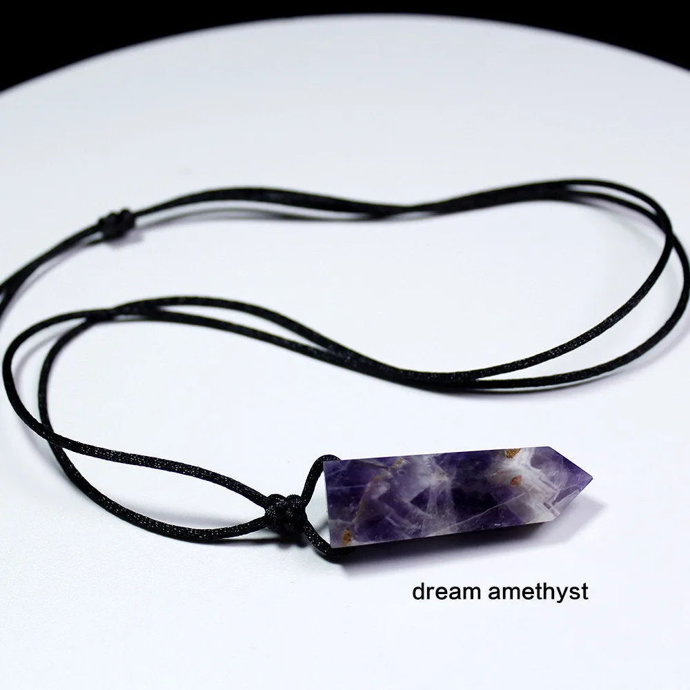 Gemstone Necklace - Crystal Gem Stone Necklace - Lapis lazuli - Quartz - Red Smelting - Rose Quartz - Obsidian - Fluorite - Amethyst Pendant